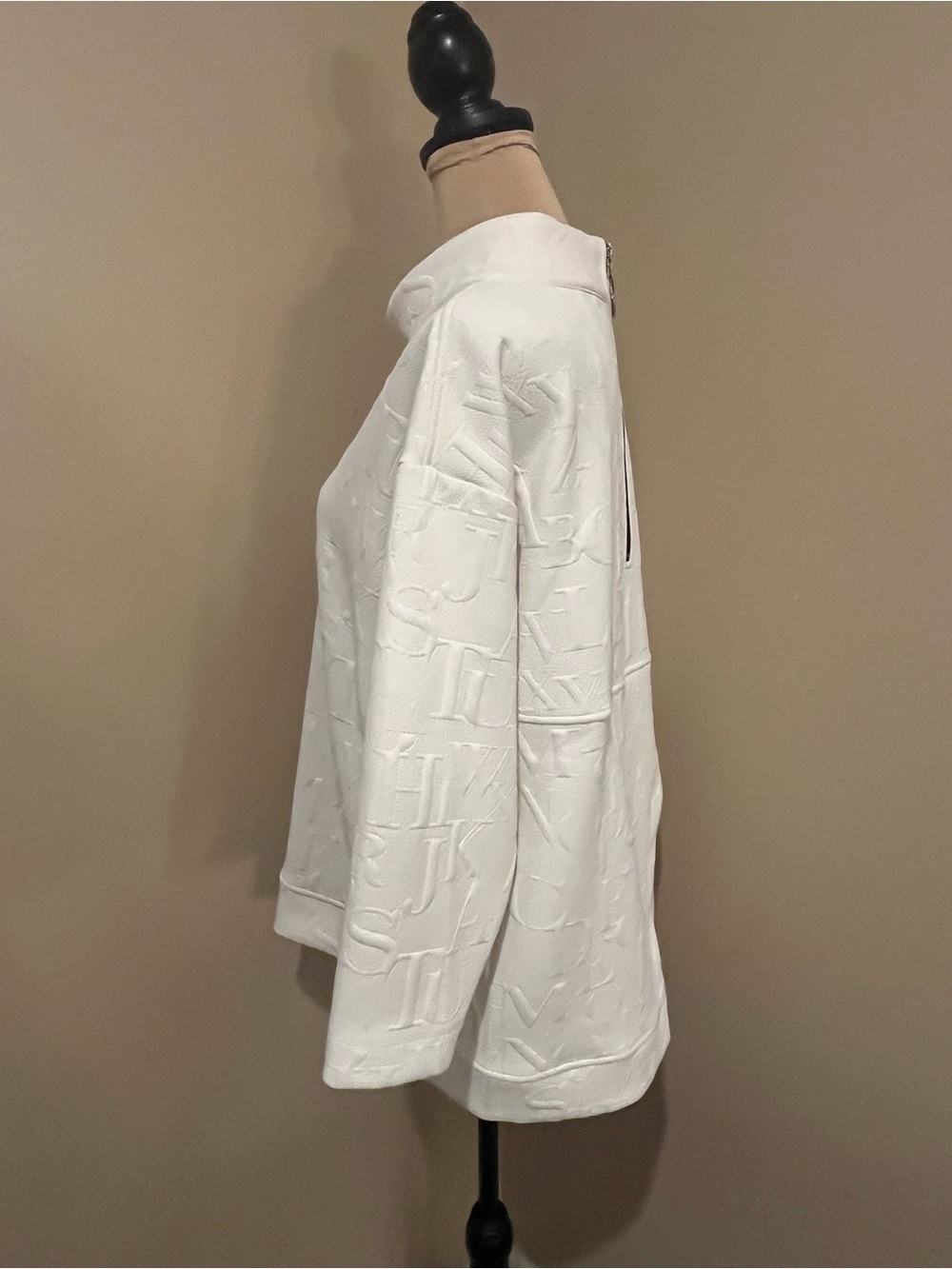 Ali Miles White Textured Cowl-Neck Tunic with Button Detail, Large - Picture 3 of 8